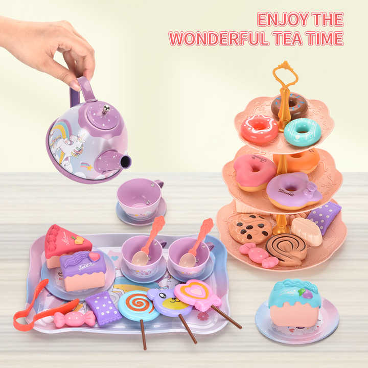 Wholesale Play Set New Girls Unicorn Afternoon Tea Tinplate Play Kitchen Accessory Kit Best Birthday Gift for Girls Kids
