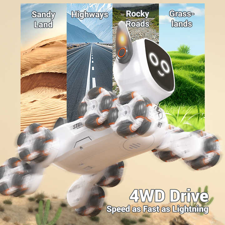 New 8-wheel RC Intelligent Stunt Mechanical Robot Dog Toy With LED Eye and Ear Lights Gesture Sensing RC Stunt Car Toy for Kids