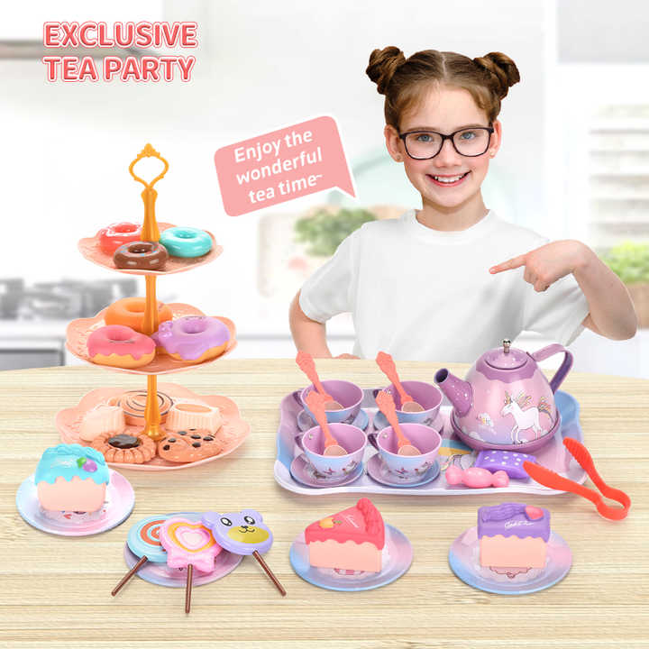 Wholesale Play Set New Girls Unicorn Afternoon Tea Tinplate Play Kitchen Accessory Kit Best Birthday Gift for Girls Kids