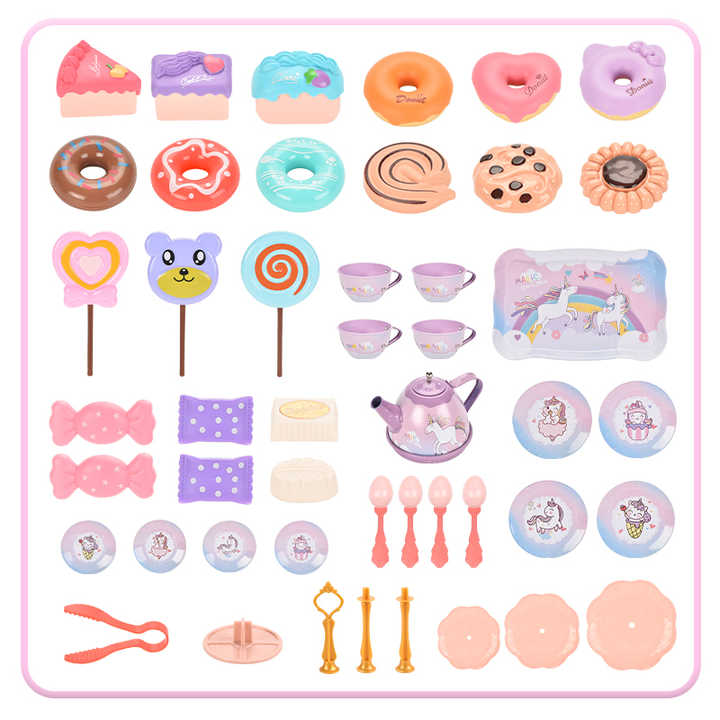 Wholesale Play Set New Girls Unicorn Afternoon Tea Tinplate Play Kitchen Accessory Kit Best Birthday Gift for Girls Kids