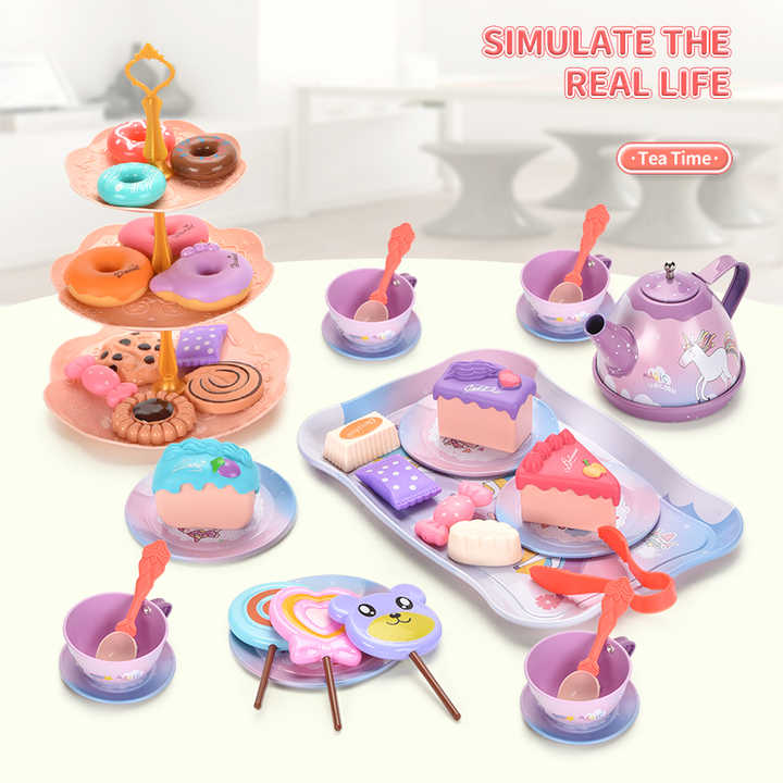 Wholesale Play Set New Girls Unicorn Afternoon Tea Tinplate Play Kitchen Accessory Kit Best Birthday Gift for Girls Kids