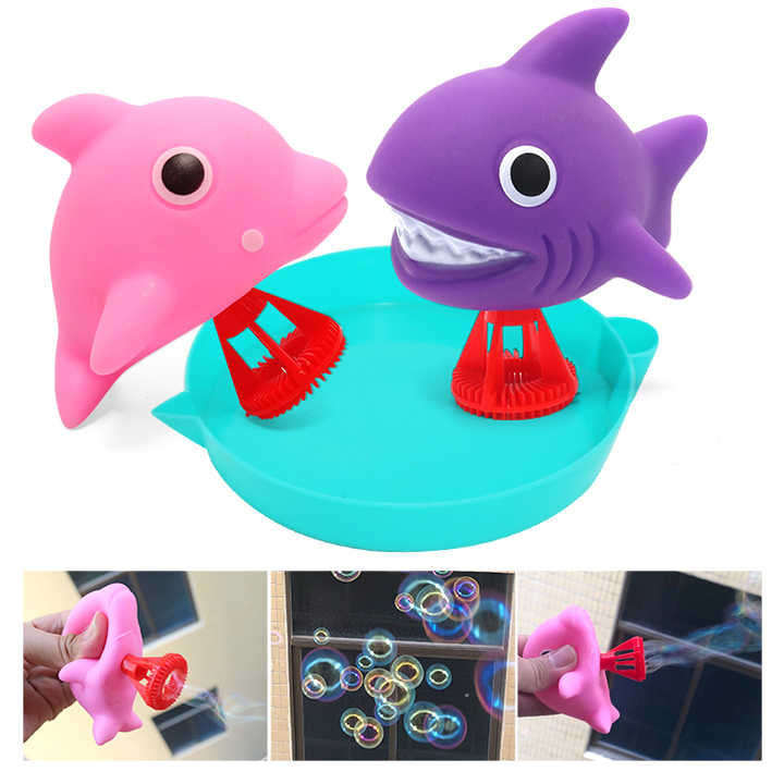 Summer Toy Rubber Animal Purple pink Shark Toys Bubble Maker Baby Toys Plastic Color Design Material