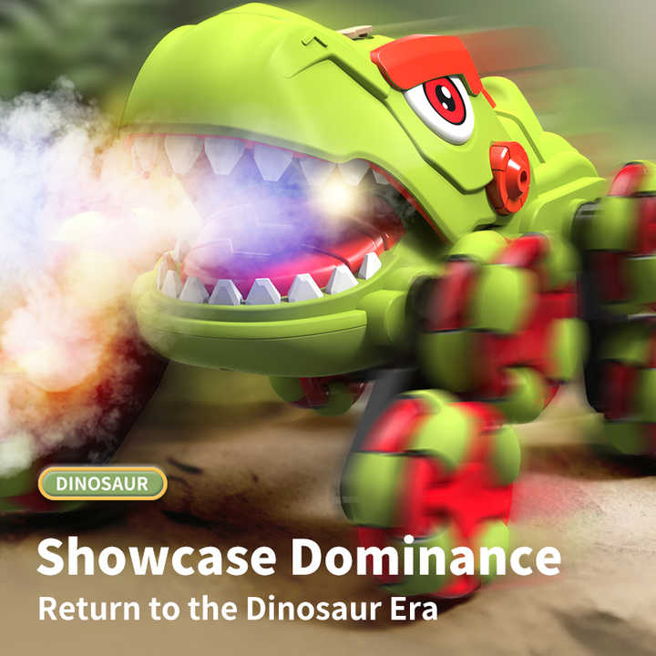 2025 New Product 2.4G 11 CH RC Dinosaur Spray Stunt Car with Real Sound 360° Rotation Remote control car Boys Gift