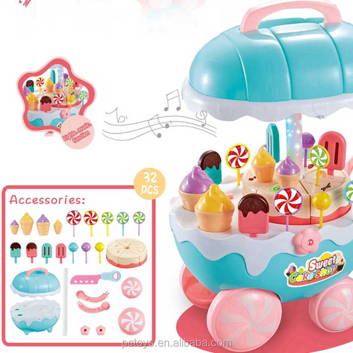 2025 Kitchen Sets Toy Cooking Cabinet Pink and White Girl Ice Cream Cart DIY Cake Cart