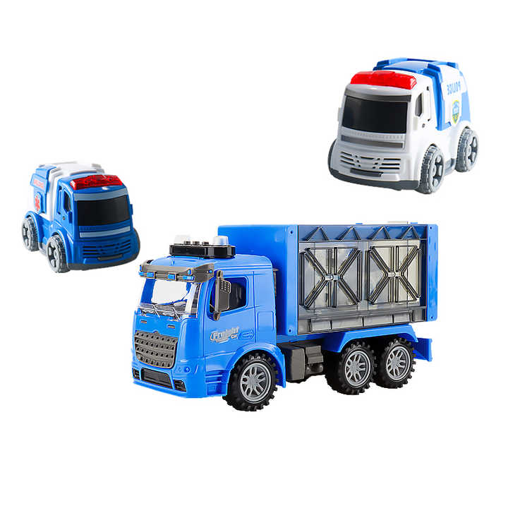 3-in-1 Friction Power Toy Vehicle in Carrier Truck 1:14 Plastic Window Box Unisex ABS Toy Truck Car with Bioplastic Material