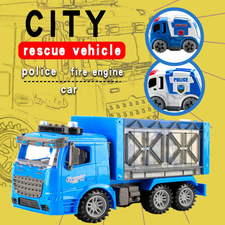 3-in-1 Friction Power Toy Vehicle in Carrier Truck 1:14 Plastic Window Box Unisex ABS Toy Truck Car with Bioplastic Material