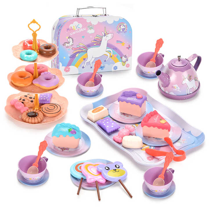 Wholesale Play Set New Girls Unicorn Afternoon Tea Tinplate Play Kitchen Accessory Kit Best Birthday Gift for Girls Kids