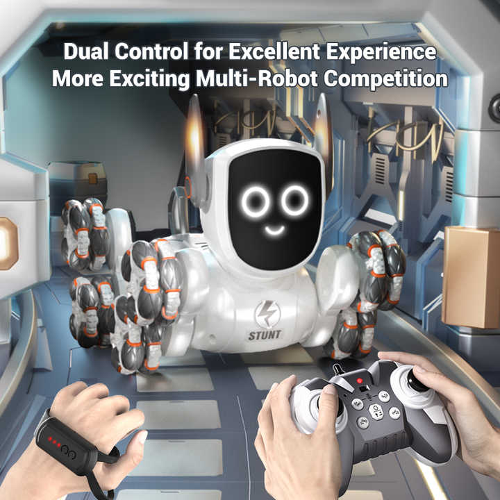 New 8-wheel RC Intelligent Stunt Mechanical Robot Dog Toy With LED Eye and Ear Lights Gesture Sensing RC Stunt Car Toy for Kids