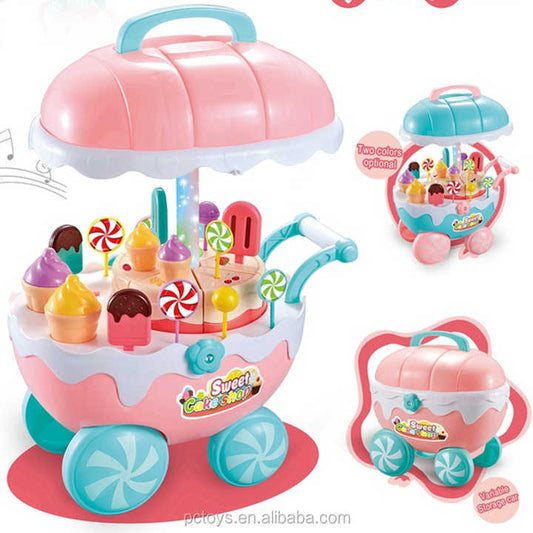 2025 Kitchen Sets Toy Cooking Cabinet Pink and White Girl Ice Cream Cart DIY Cake Cart