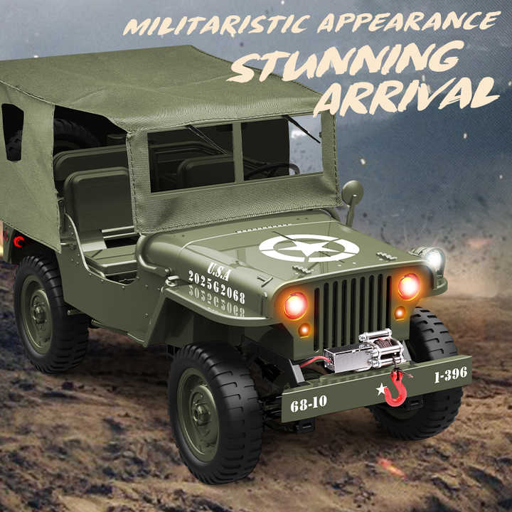 Kaidiwei 1:10 Military RC Car Willis Jeep Off-Road Assault Chariot Unisex Toy for Kids Made Plastic With LED Lights
